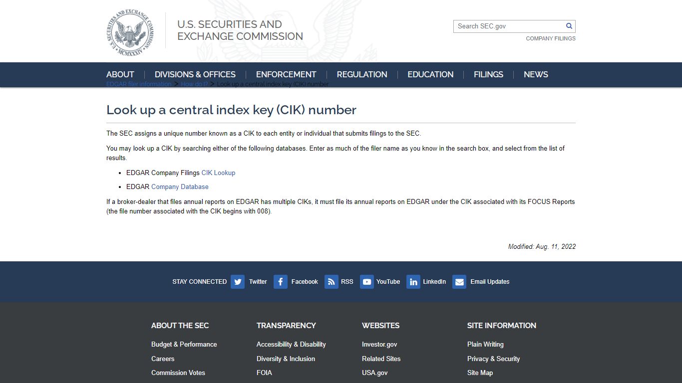 SEC.gov | Look up a central index key (CIK) number