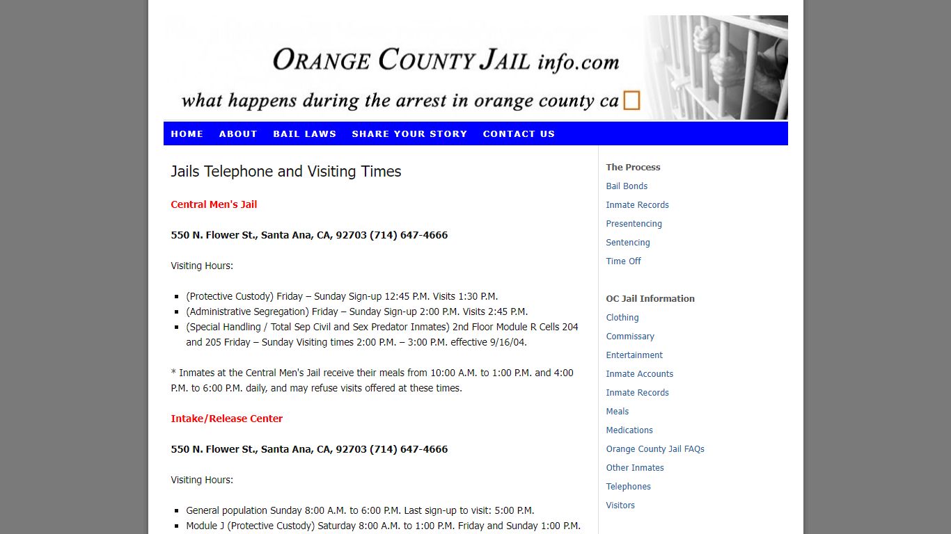 Orange County Jail – Jails Telephone and Visiting Times